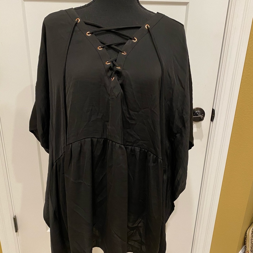 Black silk peplum style top